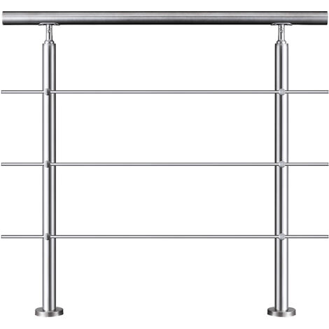 Aica Pasamanos de escalera, barandilla de acero inoxidable 304, 120 cm con 2 postes, para interior y exterior balcón, terrazas, entradas (3 Travesaños)