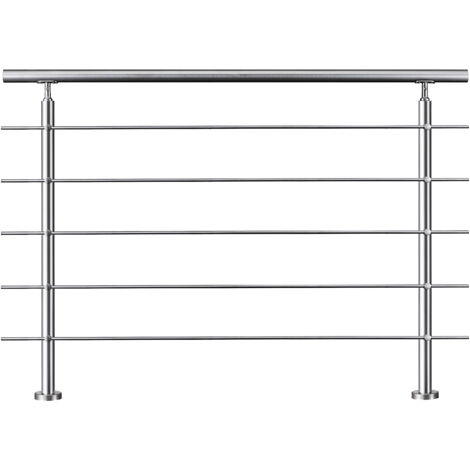 Aica Pasamanos de escalera, barandilla de acero inoxidable 304, 150 cm con 2 postes, para interior y exterior balcón, terrazas, entradas (5 Travesaños)
