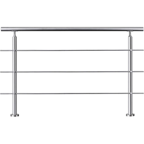 Aica Pasamanos de escalera, barandilla de acero inoxidable 304, 150 cm con 2 postes, para interior y exterior balcón, terrazas, entradas (3 Travesaños)
