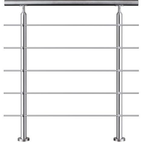 Aica Pasamanos de escalera, barandilla de acero inoxidable 304, 120 cm con 2 postes, para interior y exterior balcón, terrazas, entradas (5 Travesaños)