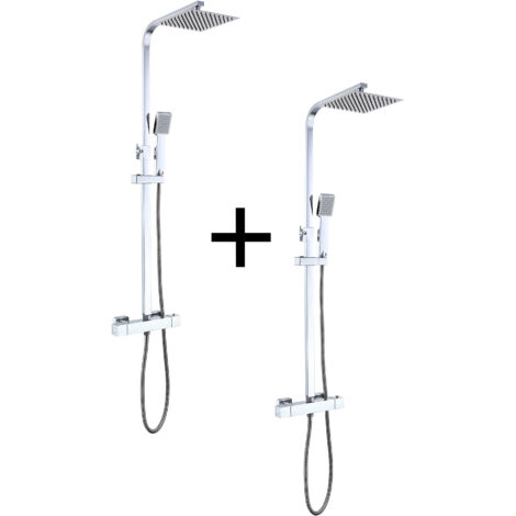 AICA 2 sets de ducha termostáticos en cromo brillante con rociador cuadrado y ducha de mano con columna ajustable