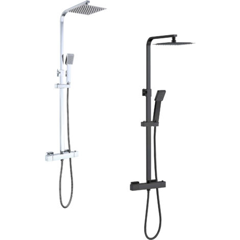 AICA 2 juegos de duchas termostáticas con duchas cuadradas y duchas de mano con columnas orientables (negro mate y cromo brillante)