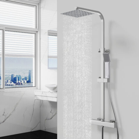 Columna de Ducha Termostática AICA Cromado con Alcachofa Cuadrada, Rociador Superior y Barra Ajustable