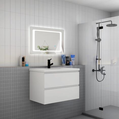 AICA Mueble de baño con lavabo,dos cajones, 79 x 44,5 x 52cm,blanco