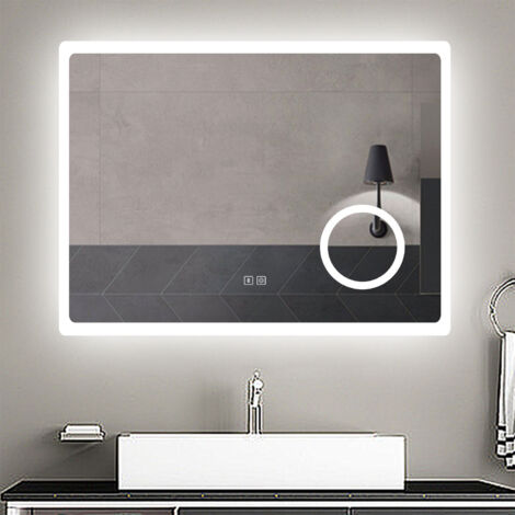 AICA Espejo rectangular de baño LED 80 x60 cm, con tres color,antinieble ,funcíon bluetooth y 3x lupa local