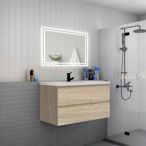AICA Mueble de baño con lavabo,dos cajones, 99 x 44,5 x 52cm,roble