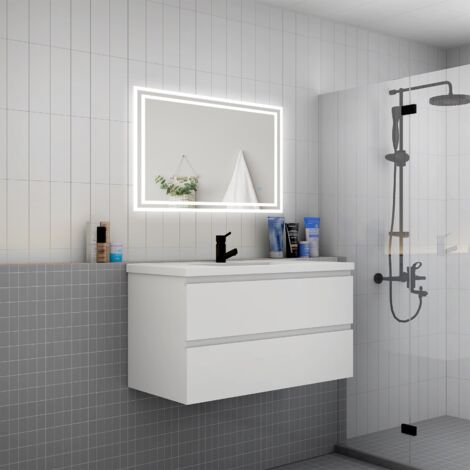 AICA Mueble de baño con lavabo,dos cajones, 99 x 44,5 x 52cm,blanco