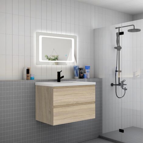 AICA Mueble de baño con lavabo,dos cajones, 79 x 44,5 x 52cm,roble