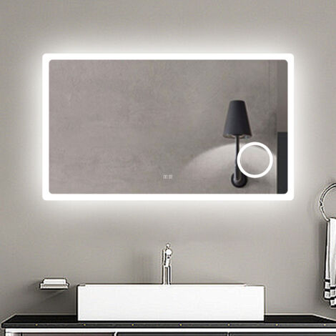 AICA Espejo rectangular de baño LED 120 x 70 cm, con tres color,antinieble ,funcíon bluetooth y 3x lupa local