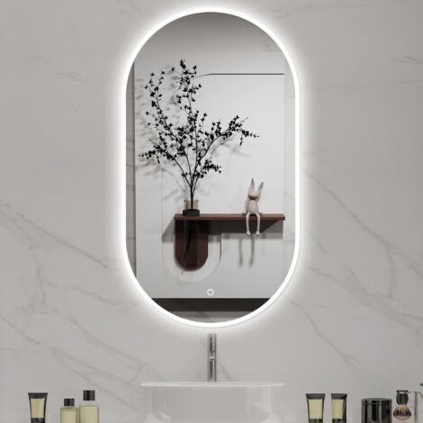 AICA  Espejo LED,50x100cm, ovalado,iluminacíon regulable, antivaho, función de memoria, horizontal/vertical