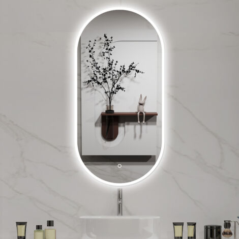 AICA  Espejo LED 45x90cm, ovalado,iluminacíon regulable, antivaho, función de memoria, horizontal/vertical