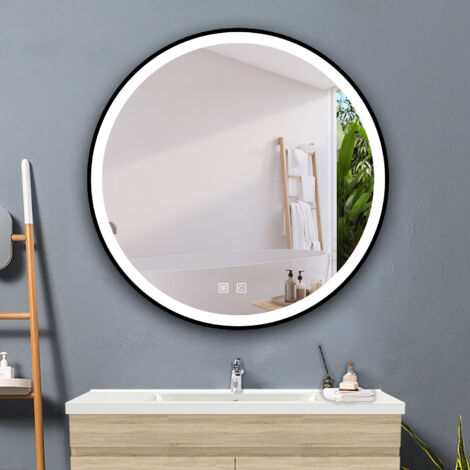 AICA Espejo redondo de baño,80 x 80 cm, con led luz de tres colores, y función antinieble, brillo ajustable y memoria agapada