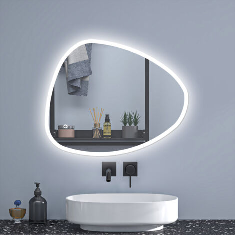 AICA Espejo LED de baño irregular,80x65cm,con tres colores, antinieble ,iluminación regulable ,función de memoria, horizontal/vertical