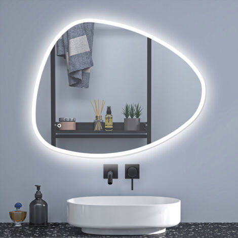 AICA Espejo LED de baño irregular,100x80cm, con tres colores, antinieble ,iluminación regulable ,función de memoria, horizontal/vertical