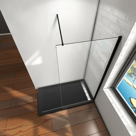 Mamparas de Ducha Pantalla Panel Fijo Perfil Negro Cristal Antical 8mm Barra 90cm - 80x200cm