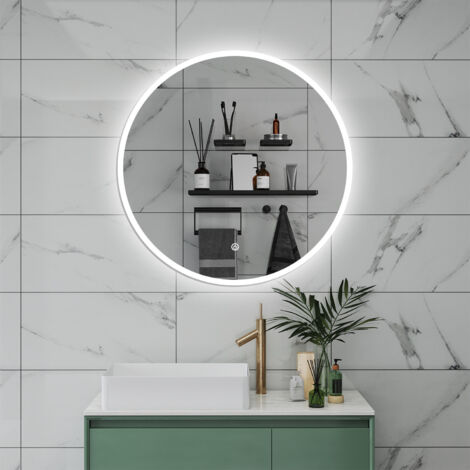 AICA Espejo redondo de baño,60 x 60 cm, con LED luz , antinieble, brillo ajustable, memoria agapada