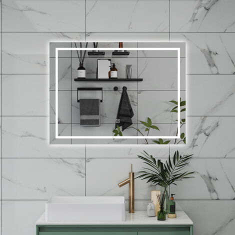 80 x 60 cm  Espejo Rectangular de Baño con Luz Led. Con Película Antivaho [Clasificación IP44] , Función Memoria Agapada,  Brillo Ajustable. Espejo de pared,  en Horizontal O en Vertical. (1/5)