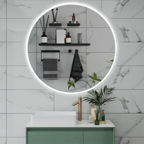 AICA Espejo redondo de baño,90 x 90 cm, con LED luz , antinieble, brillo ajustable, memoria agapada