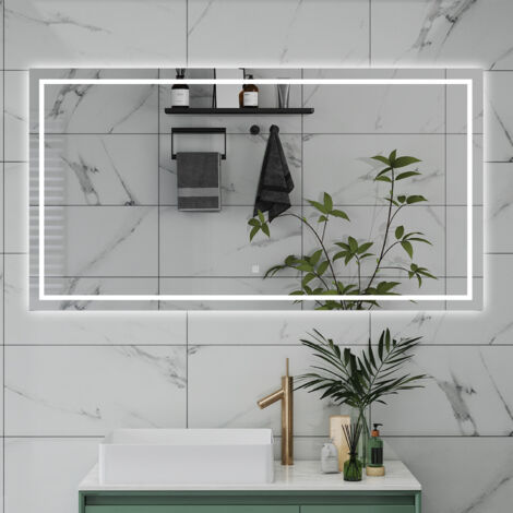 100 x 80 cm  Espejo Rectangular de Baño con Luz Led. Con Película Antivaho [Clasificación IP44] , Función Memoria Agapada,  Brillo Ajustable. Espejo de pared,  en Horizontal O en Vertical.