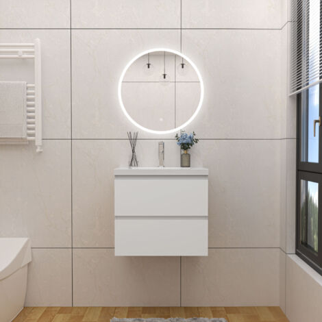 AICA  Mueble de baño con lavado y espejo , dos cajones，60 x 38.5 x52 cm,blanco