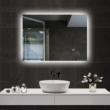 AICA Espejo rectangular de baño,70 x 50cm,con LED luz, antivaho, brillo ajustable, memoria agapada (1/5)