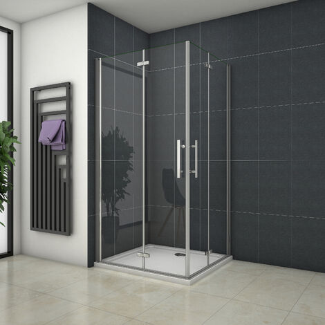 Mampara de ducha Angular Apertura de Puerta Plegable 6mm Antical 100x90x195cm + Plato de Ducha