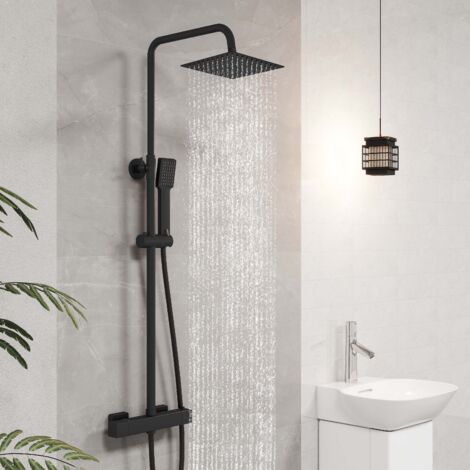 Columna de Ducha Termostática AICA - Negro Mate, Alcachofa + Raciador Superior Grande 20cm