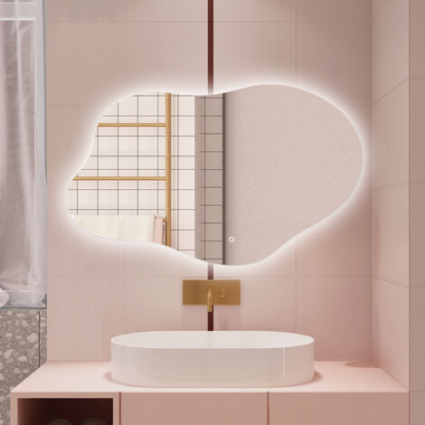 Aica Sanitarios  Espejo de baño con luz LED，luz con tres colores+ brillo ajustable+ antivaho，forma irregular 80 x 55 cm