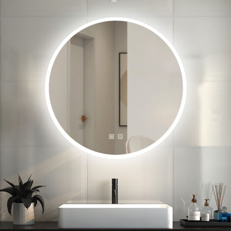AICA  Espejo de baño con luz LED, espejo redondo,80 x 80 cm, brillo ajustable,antivaho, función de memoria agapada, luz con 3 colores ( luz blanca/luz natural/luz amarilla)