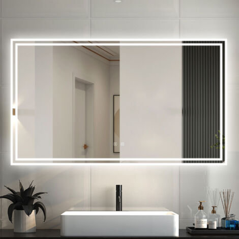 AICA ESPEJO DE BAÑO CON LUZ LED , 160 x 80 cm,espejo con función bluetooth,LED luz con 3 colores brillo ajustable, antivaho,función de memoria agapada