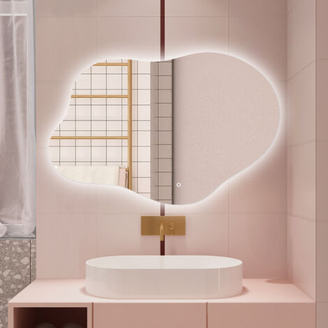 Aica Sanitarios  Espejo de baño con luz LED，luz con tres colores+ brillo ajustable+ antivaho，forma irregular 100 x 66 cm