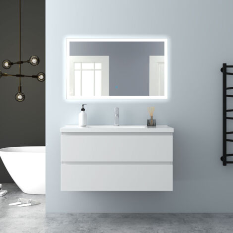 AICA Mueble de baño con lavado y espejo , dos cajones,99 x 44.5 x 52 cm, blanco