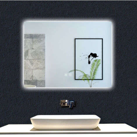 Aica Sanitarios  Espejo de baño con luz LED，70 x 50 cm, espejo rectangular, luz blanca+ brillo ajustable+ antivaho+ funciñon de memeoria agapada