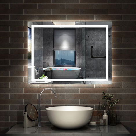 Aica Sanitarios  Espejo de baño con luz LED，espejo rectangular,100 x 60 cm, luz con 3 colores+ brillo ajustable+ antivaho+ funciñon de memeoria agapada