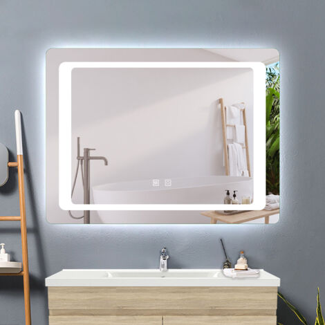 Aica Sanitarios  Espejo de baño con luz LED，espejo rectangular,brillo ajustable+ antivaho+ funciñon de memeoria agapada,80 x 60 cm.