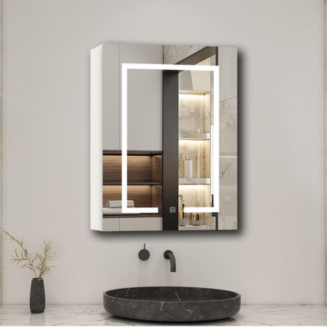 Aica Sanitarios Armario con espejo LED para baño armario principal 700 x 500 x 130mm，puerta con espejo LED 700 x 500 x 21 mm