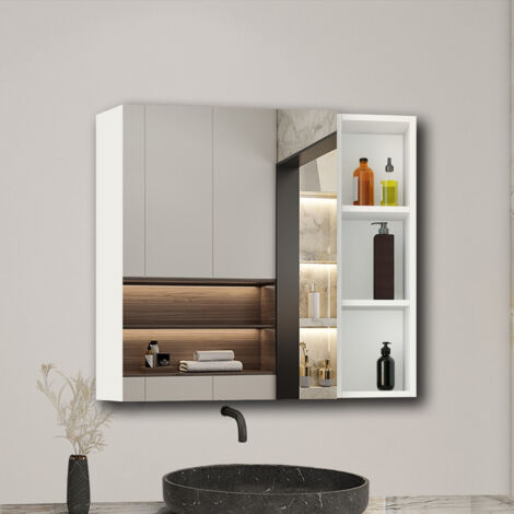 Aica Sanitarios Armario con espejo para baño armario principal 700 x 400 x 130mm,Armario auxiliar 700 × 200 × 130 mm, puerta con espejo 700 x 400 x 18mm