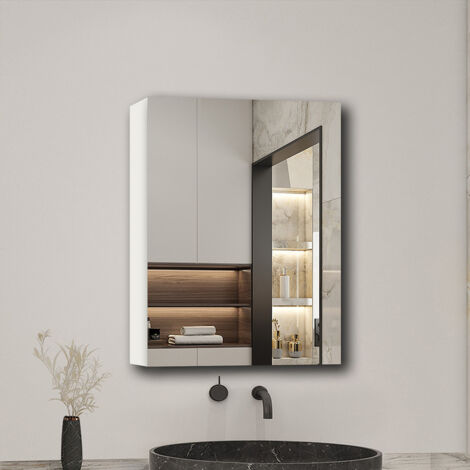 Aica Sanitarios Armario con espejo para baño armario principal 700 x 500 x 130mm, puerta con espejo 700 x 500 x 18mm