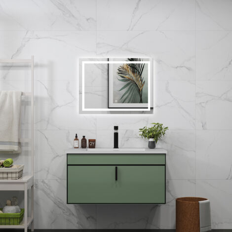 Aica Sanitarios Espejo de baño con luz LED,espejo rectangular,100 x 60 cm, luz blanca+ brillo ajustable+ antivaho+ funciñon de memeoria agapada