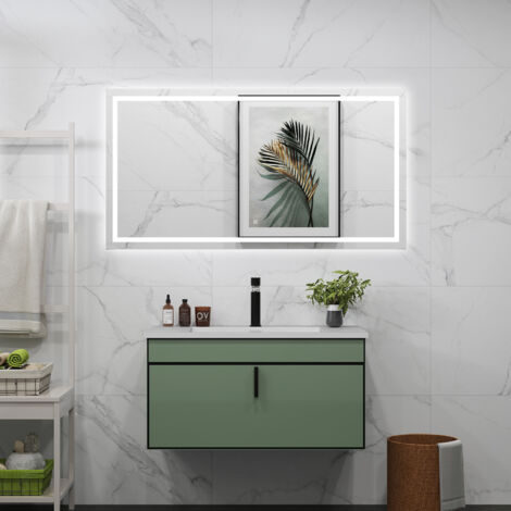 Aica Sanitarios  Espejo de baño con luz LED，espejo rectangular,120 x 80 cm, luz blanca+ brillo ajustable+ antivaho+ funciñon de memeoria agapada