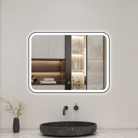 AICA Espejo LED con Iluminación Inteligente - Antivaho,3 Temperaturas de Color,80×60cm,Control Táctil,Función de memoria agapada