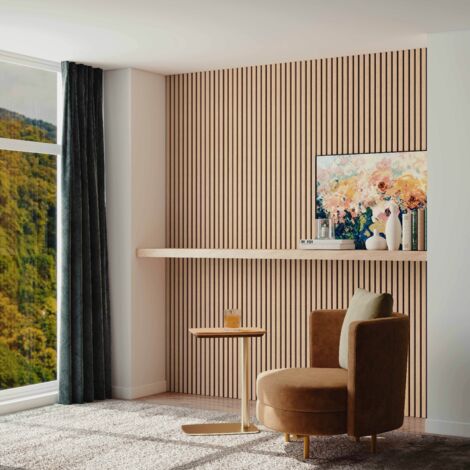 Paneles Acústicos Decorativos de Pared - Set de 2 Unidades - 120x60 cm - Color roble oscuro - Tablero MDF