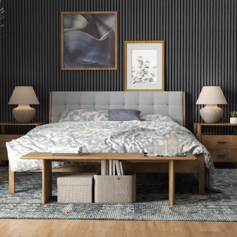 Paneles Acústicos Decorativos de Pared - Set de 2 Unidades - 240x60 cm - Color roble gris claro - Tablero MDF