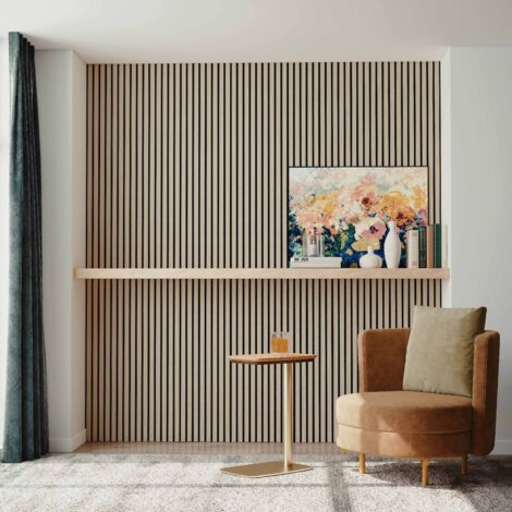 Paneles Acústicos Decorativos de Pared - Set de 2 Unidades - 120x60 cm - Color roble claro - Tablero MDF
