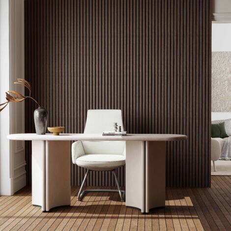 Paneles Acústicos Decorativos de Pared - Set de 2 Unidades - 260x30 cm - Color roble nogal - Tablero MDF