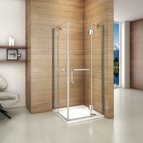 Mamparas de Ducha cristal 8mm Puerta Abatible de Baño 90x90x190cm