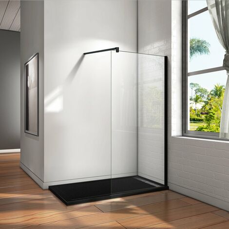 Mamparas de Ducha Pantalla Panel Fijo Perfil Negro Mate Cristal Antical 8mm Barra 90cm - 110x200cm
