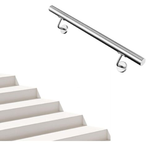 AICA Pasamanos de acero inoxidable 304 cepillado, 120 cm con 2 Soportes, Interior y Exterior