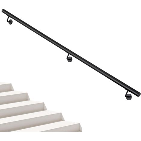 AICA Pasamanos de acero inoxidable 304 negro mate, 240 cm con 3 Soportes, Interior y Exterior