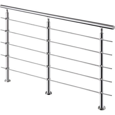 AICA Barandilla de escalera, pasamanos de acero inoxidable, con 5 travesaños, uso interior y exterior - 200x106 cm